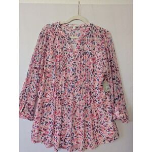 Juniper + Lime Women's 1X Coquette‎ Fairy Tunic Top Mesh Pink Floral 3/4 Sleeve